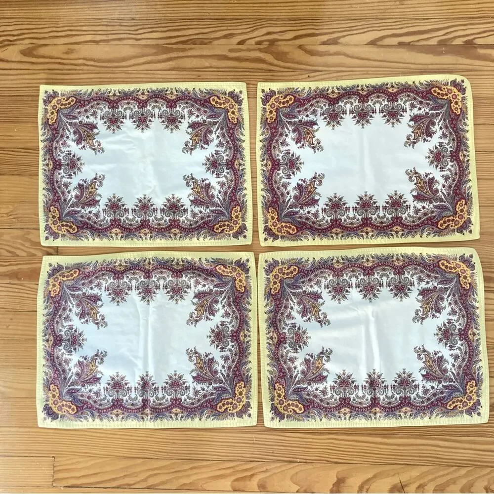 William Sonoma Cotton Placemats Yellow Maroon Floral